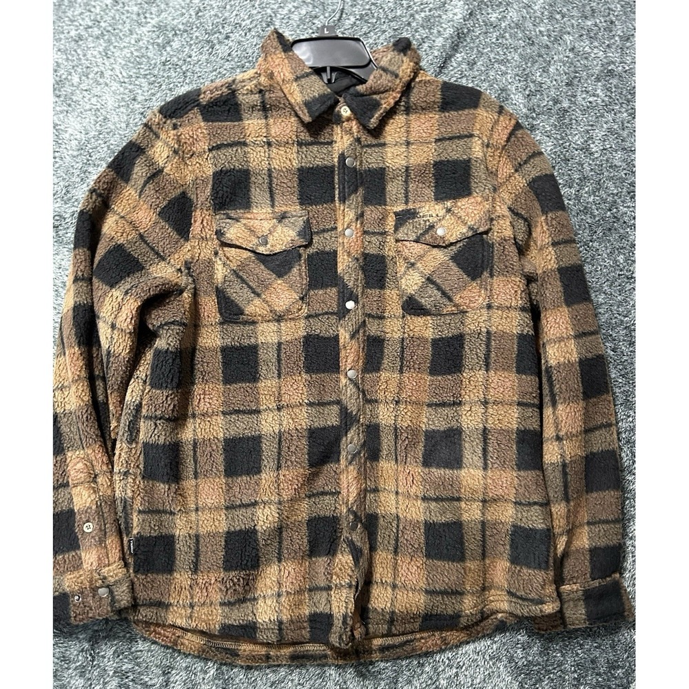 O'Neill Glacier Plaid High Pile Superfleece Men's Large Brown/Black Plaid (R2)